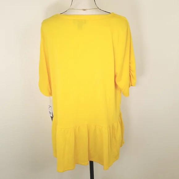 *NWT* AGB Gold Peplum Short Sleeve Top w/Ruched Sleeves & Necklace, size 1X - Picture 4 of 9